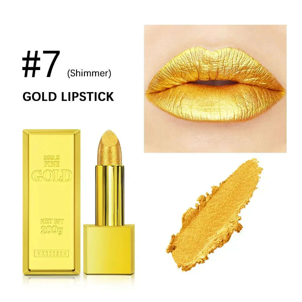 KIMLUD, 1PC Gold Glitter Lipstick Waterproof Pearlescent Glossy Sexy Shiny Red Lip Gloss for Moisturizing Lips Makeup Cosmetics 7 Colors, 07, KIMLUD APPAREL - Womens Clothes