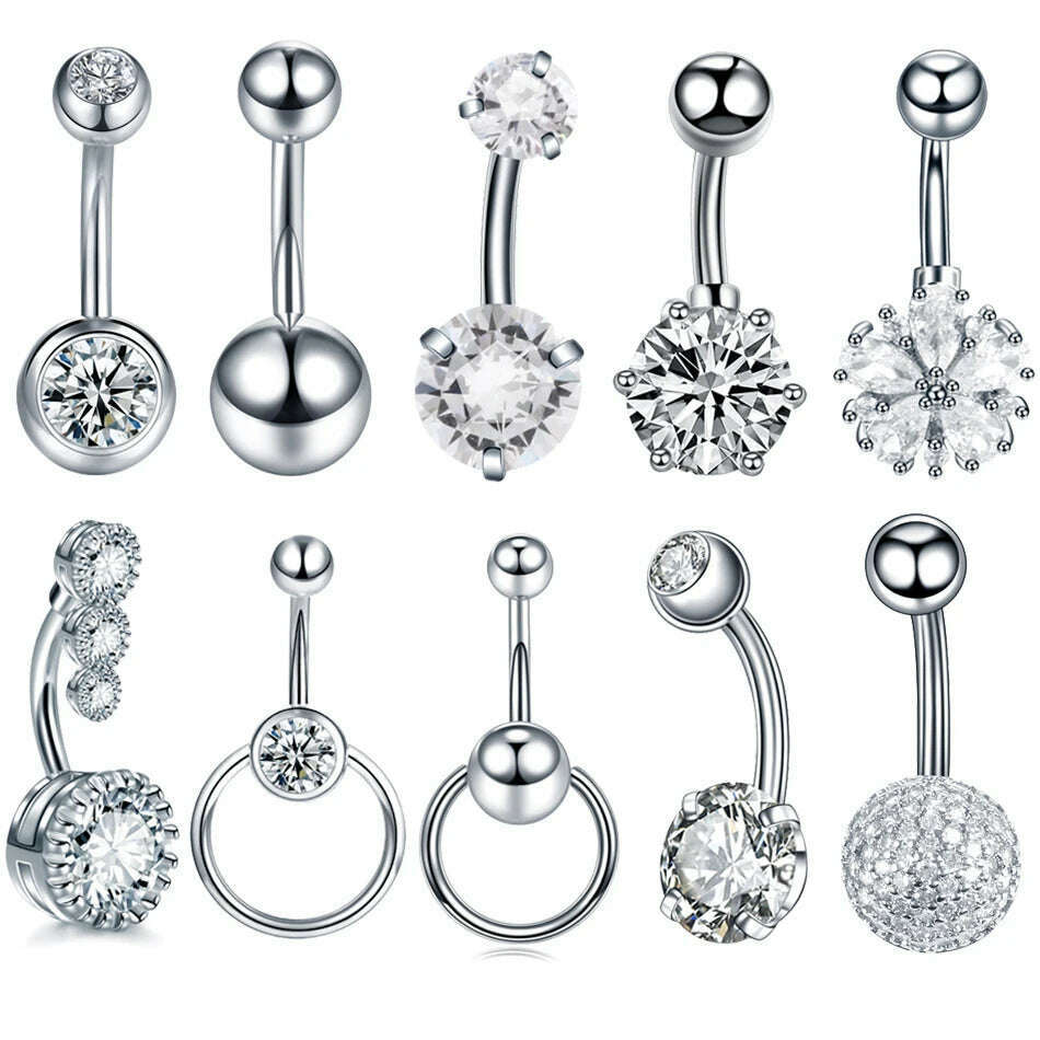 1Pc Surgical Steel Belly Button Ring Navel Nombril Piercing CZ Belly Ring Sexy Women Belly Piercing Body Jewelry Ombligo 14G - KIMLUD