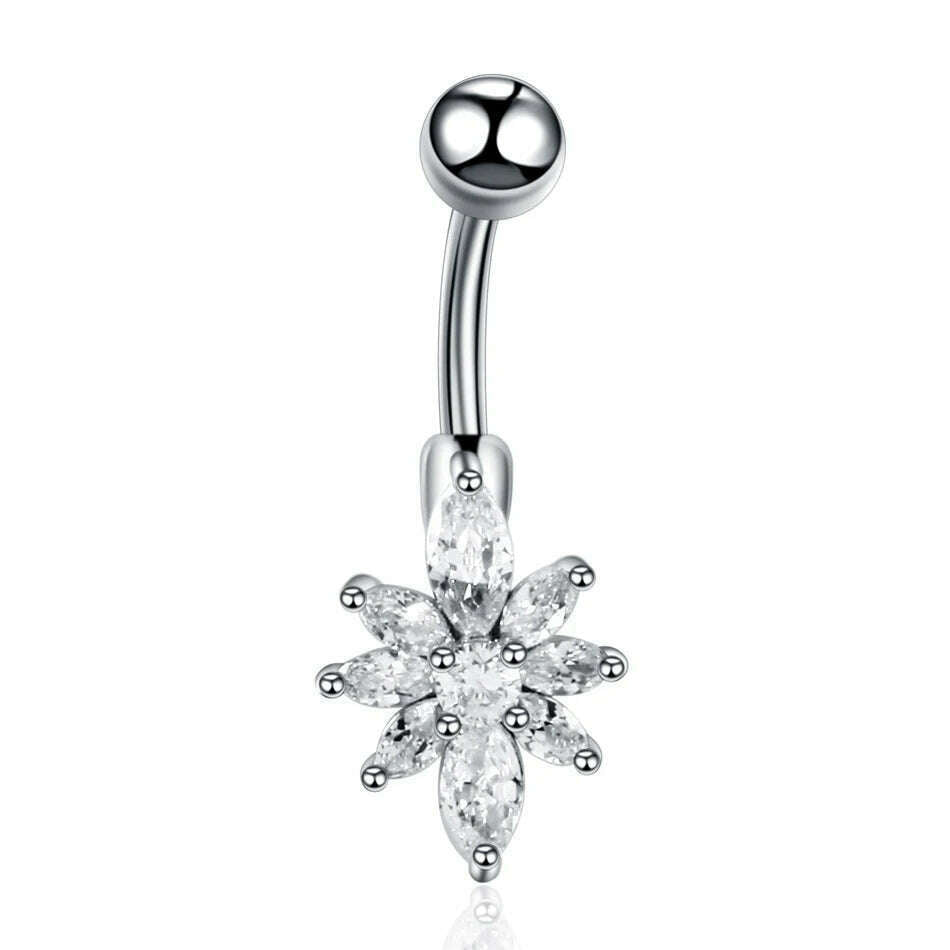 1Pc Surgical Steel Belly Button Ring Navel Nombril Piercing CZ Belly Ring Sexy Women Belly Piercing Body Jewelry Ombligo 14G - KIMLUD