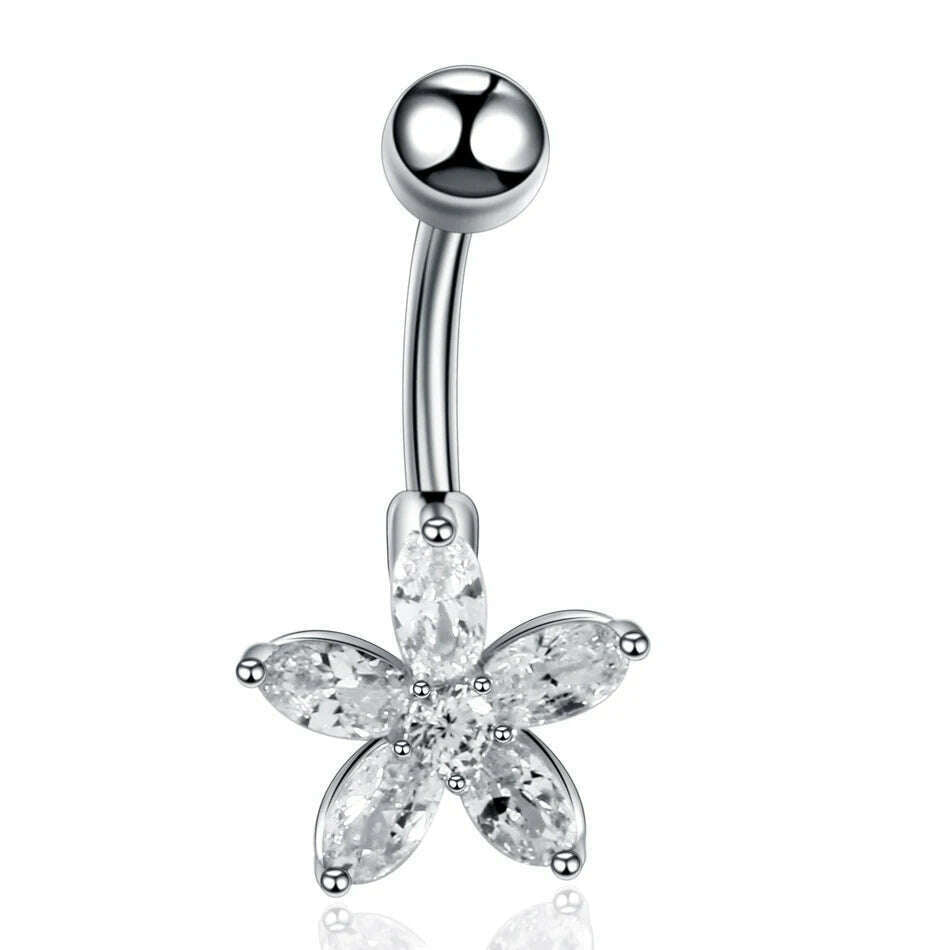 1Pc Surgical Steel Belly Button Ring Navel Nombril Piercing CZ Belly Ring Sexy Women Belly Piercing Body Jewelry Ombligo 14G - KIMLUD