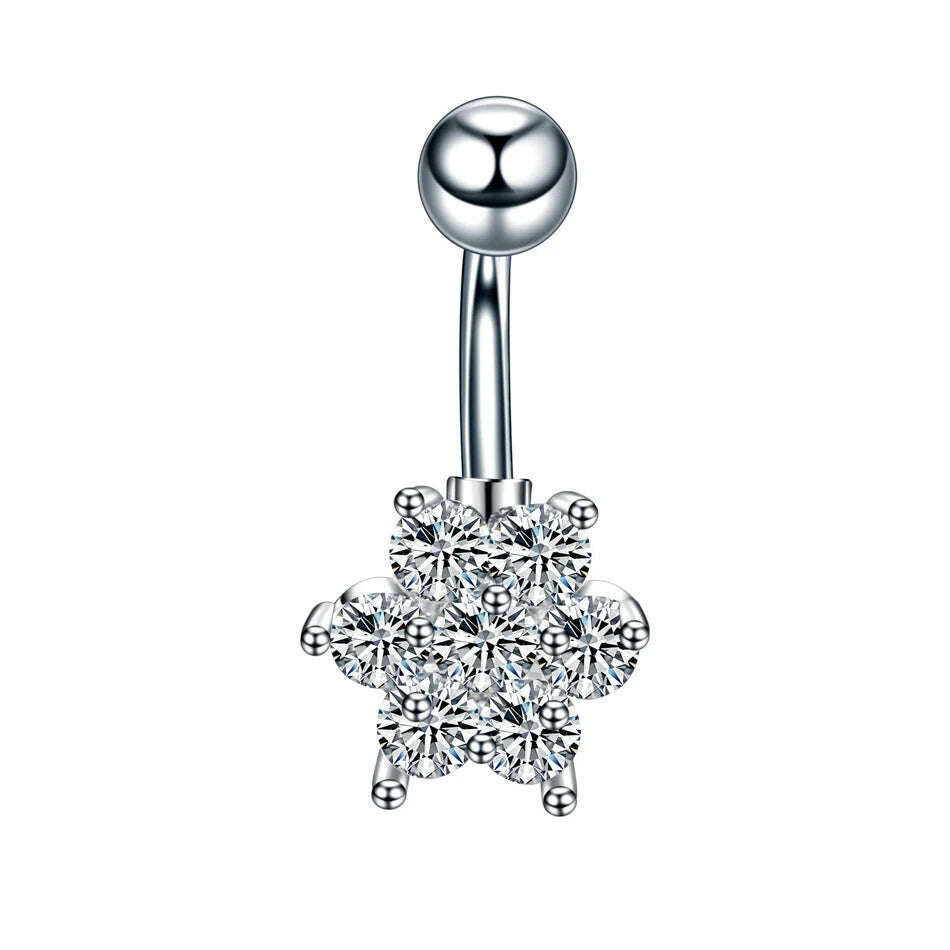 1Pc Surgical Steel Belly Button Ring Navel Nombril Piercing CZ Belly Ring Sexy Women Belly Piercing Body Jewelry Ombligo 14G - KIMLUD