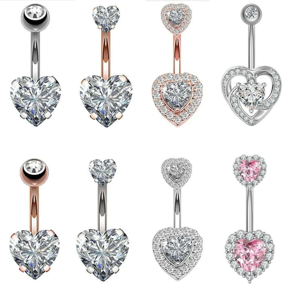 1PC Surgical Steel Belly Button Rings Crystal Piercing Navel Heart Style Navel Piercing Earring Belly Piercings Ombligo Jewelry - KIMLUD