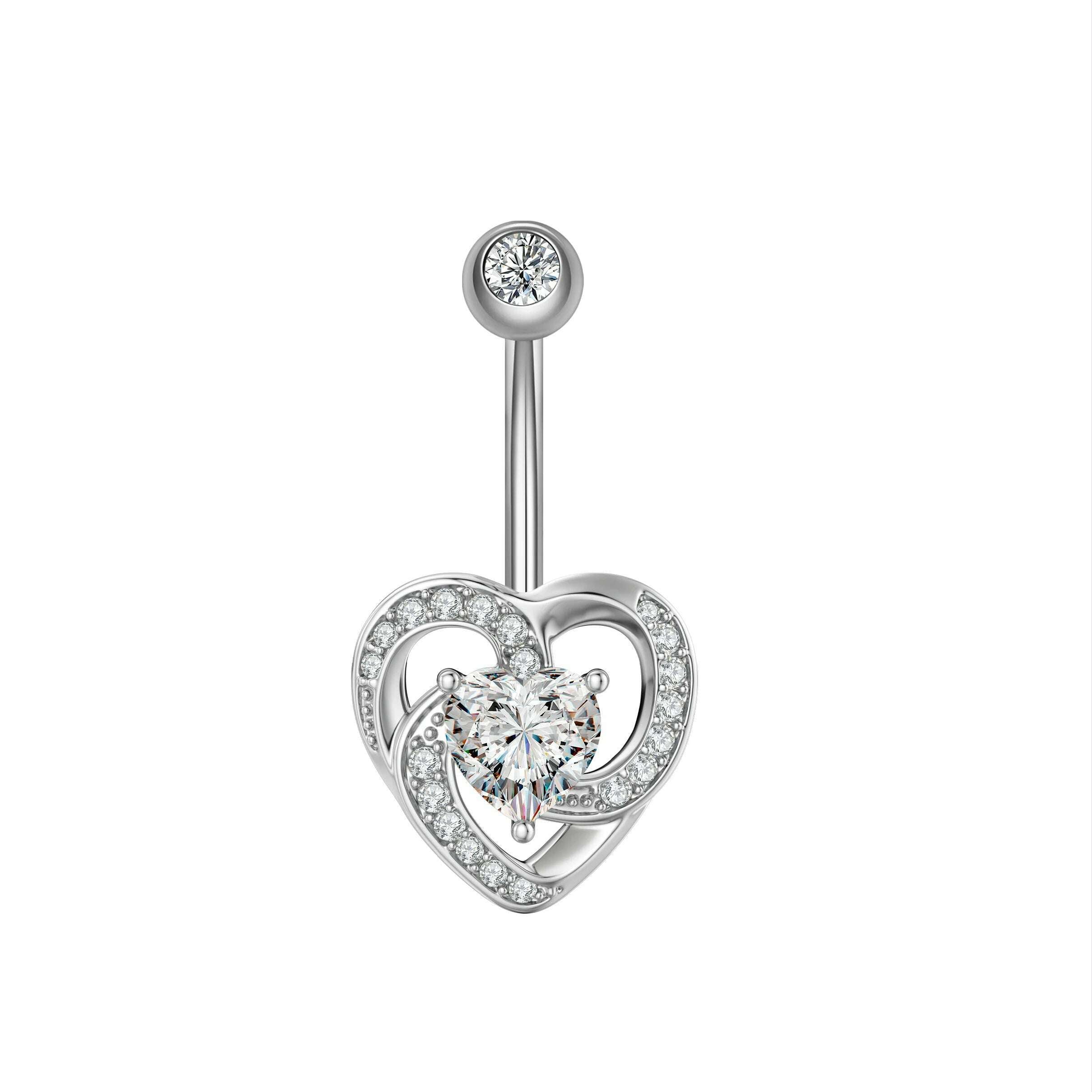 KIMLUD, 1PC Surgical Steel Belly Button Rings Crystal Piercing Navel Heart Style Navel Piercing Earring Belly Piercings Ombligo Jewelry, 2908-SR, KIMLUD APPAREL - Womens Clothes