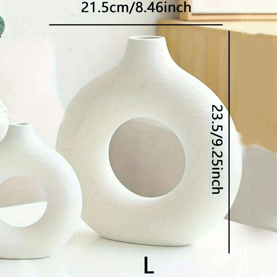 KIMLUD, 1pc, White/Beige Ceramic Vase  Vases For Decor, Modern Home Decor Vase, Boho Vases For Decor, Circle Vase, Round Vase, Donut Vas, white-L, KIMLUD Womens Clothes
