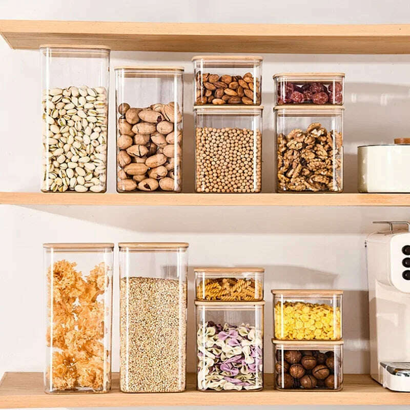 KIMLUD, 1pcs Rectangular Glass Storage Container Easy To Grip for Organizing Kitchen Food Such As Miscellaneous Grains Nuts and Oatmeal, KIMLUD Womens Clothes