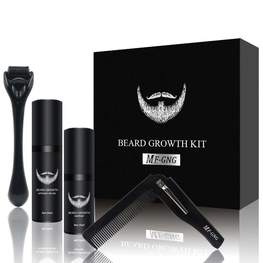 KIMLUD, 1Set Men Beard Grooming Kit Mustache Beard Hair Growth Oil Styling Tool Beard Essential Balm Comb Moisturize Wax Scissor, Type 3 / CHINA, KIMLUD APPAREL - Womens Clothes