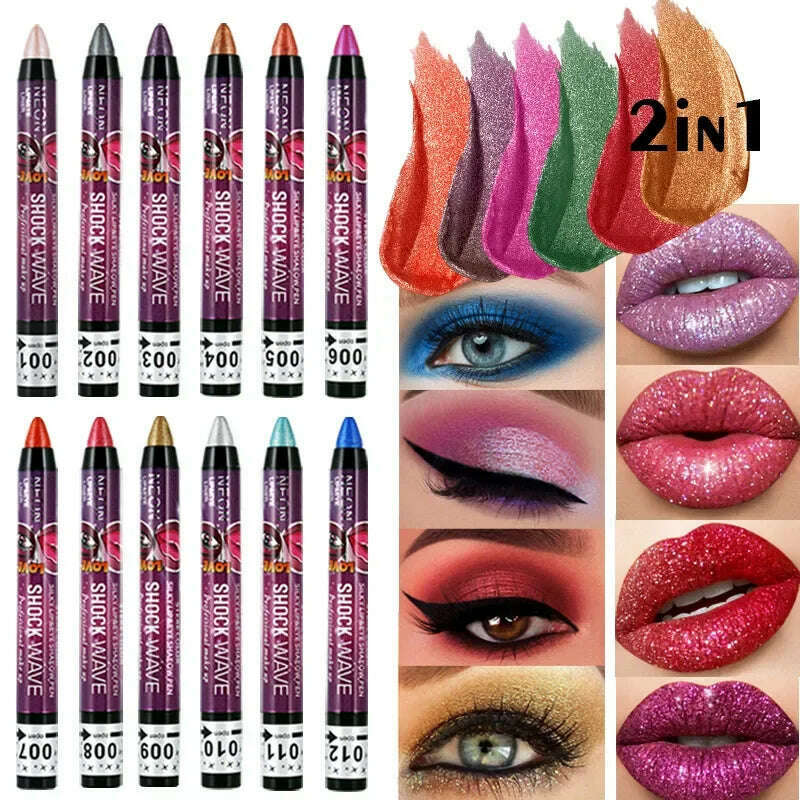 KIMLUD, 2 In 1  Eyeshadow Lipstick Stick Pencil Waterproof Glitter Matte Eye Shadow Makeup Pigment  Eyeshadow Pen, KIMLUD Womens Clothes