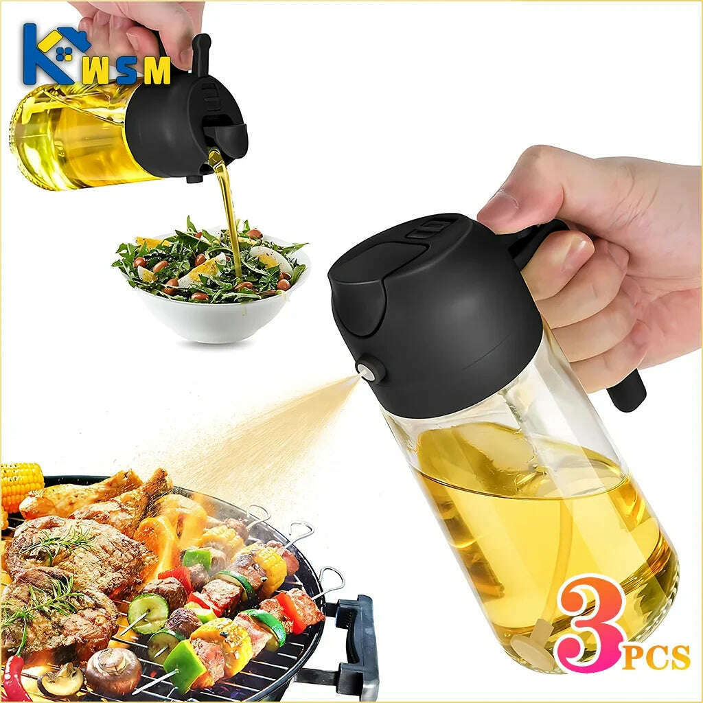 2-in-1 Glass Oil Sprayer 500ml, Spray Oil Dispenser for BBQ, Baking, Roasting, Kitchen & Picnic Use - KIMLUD