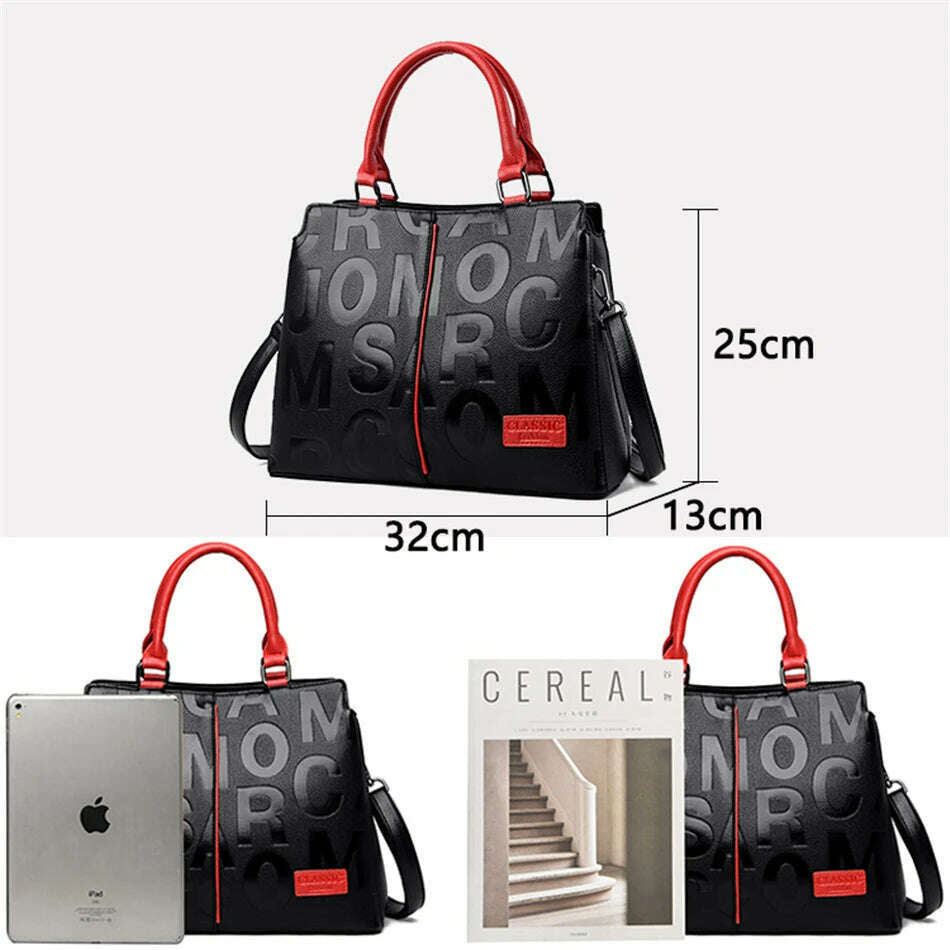 2 Layers Ladies Quality Leather Letter Shoulder Bags for Women 2024 Luxury Handbags Women Bags Designer Large Capacity Tote Bag - KIMLUD