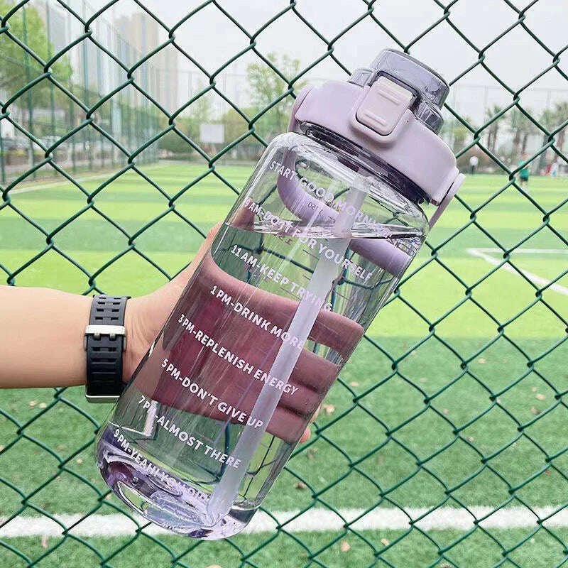 2 Liter Water Bottle with Straw Female Jug Girls Portable Travel bottles Fitness Bike Cup Summer Cold Water Jug with Time Marker - KIMLUD