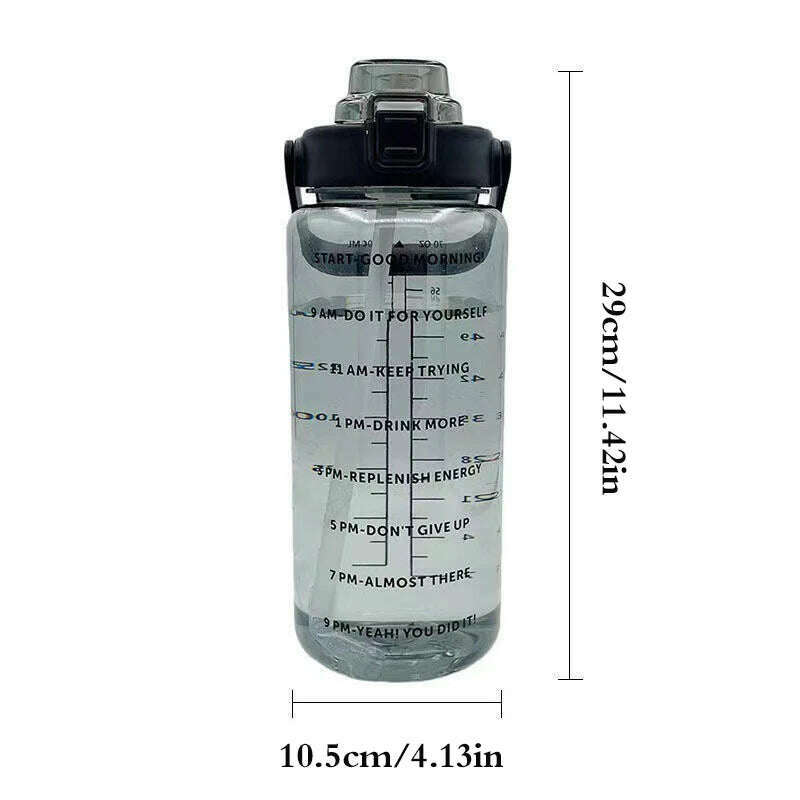 2 Liter Water Bottle with Straw Female Jug Girls Portable Travel bottles Fitness Bike Cup Summer Cold Water Jug with Time Marker - KIMLUD