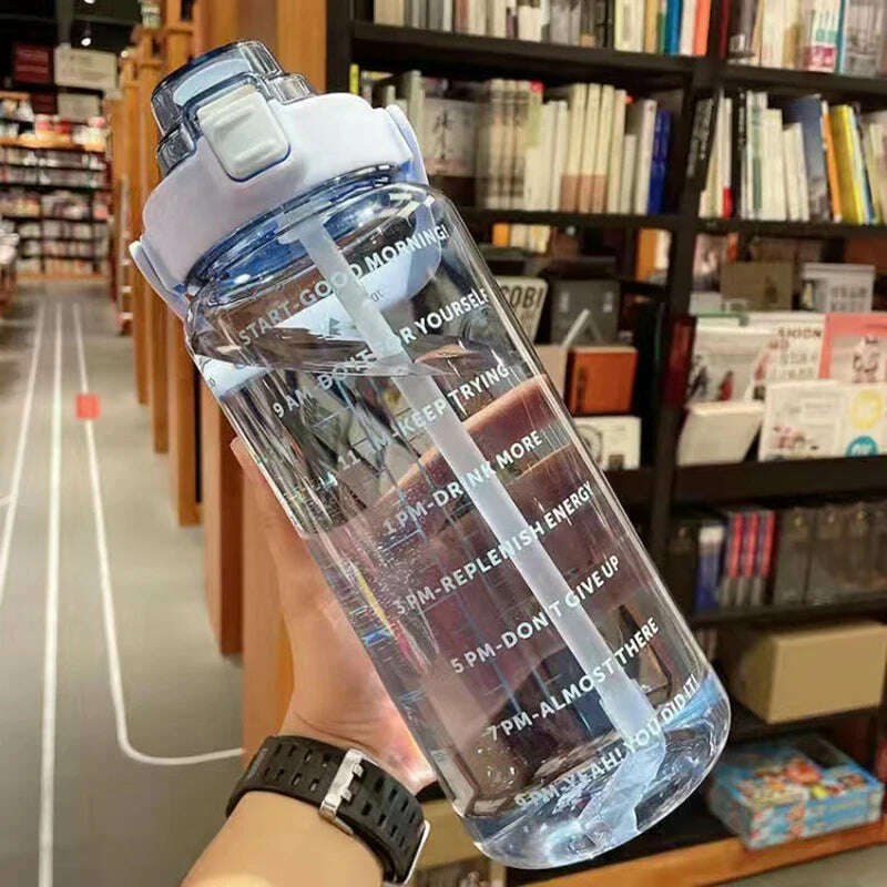 2 Liter Water Bottle with Straw Female Jug Girls Portable Travel bottles Fitness Bike Cup Summer Cold Water Jug with Time Marker - KIMLUD