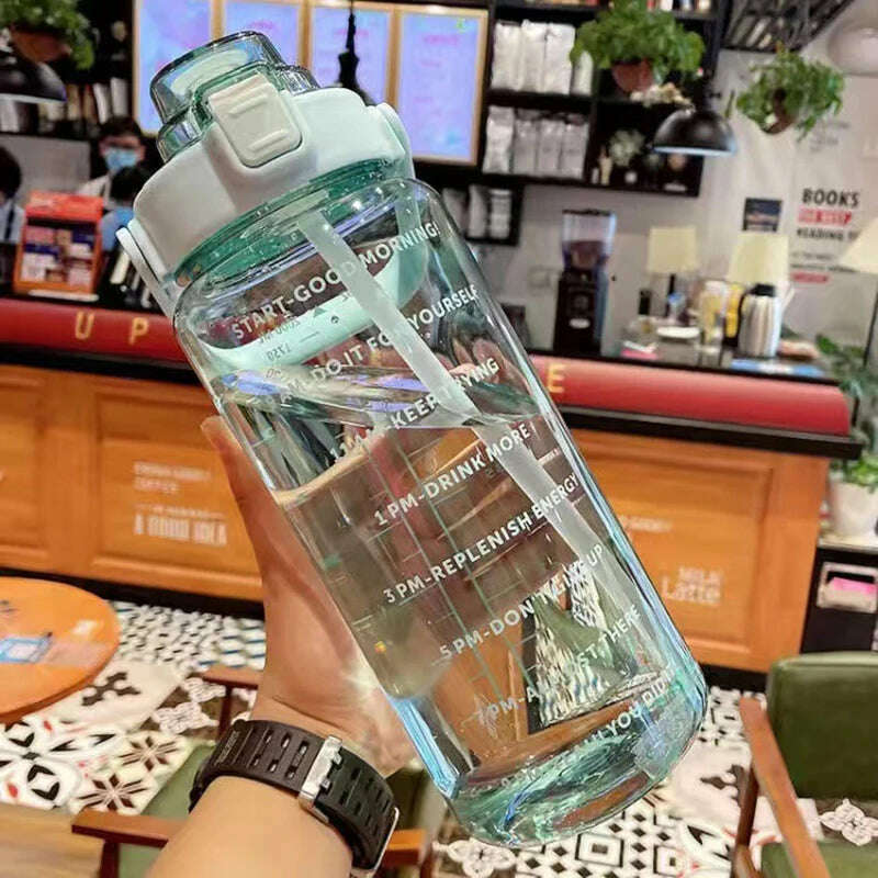 2 Liter Water Bottle with Straw Female Jug Girls Portable Travel bottles Fitness Bike Cup Summer Cold Water Jug with Time Marker - KIMLUD