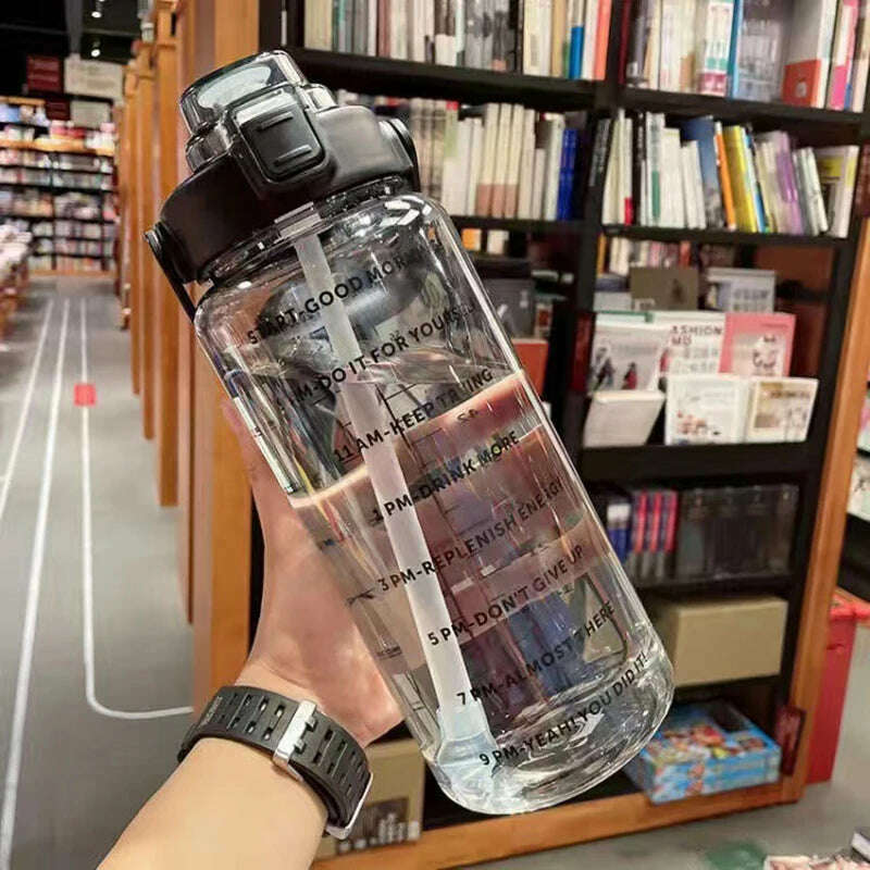 2 Liter Water Bottle with Straw Female Jug Girls Portable Travel bottles Fitness Bike Cup Summer Cold Water Jug with Time Marker - KIMLUD