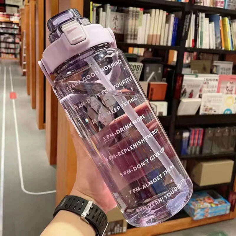 2 Liter Water Bottle with Straw Female Jug Girls Portable Travel bottles Fitness Bike Cup Summer Cold Water Jug with Time Marker - KIMLUD