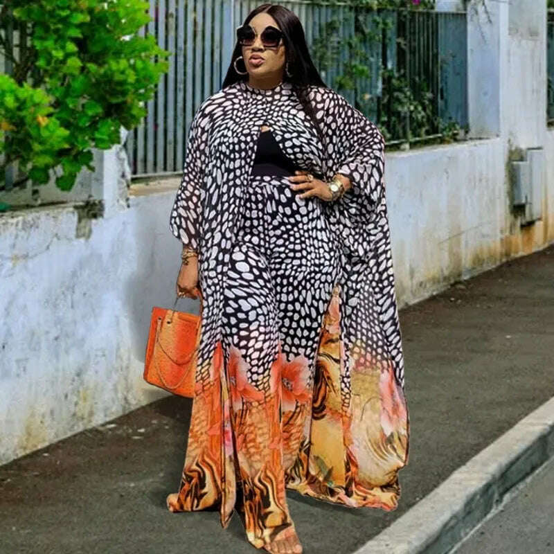 KIMLUD, 2 Piece Set Women Africa Clothes 2022 African Dashiki New Fashion Two Piece Suit Long Tops + Wide Pants Party Big Size For Lady, KIMLUD Womens Clothes