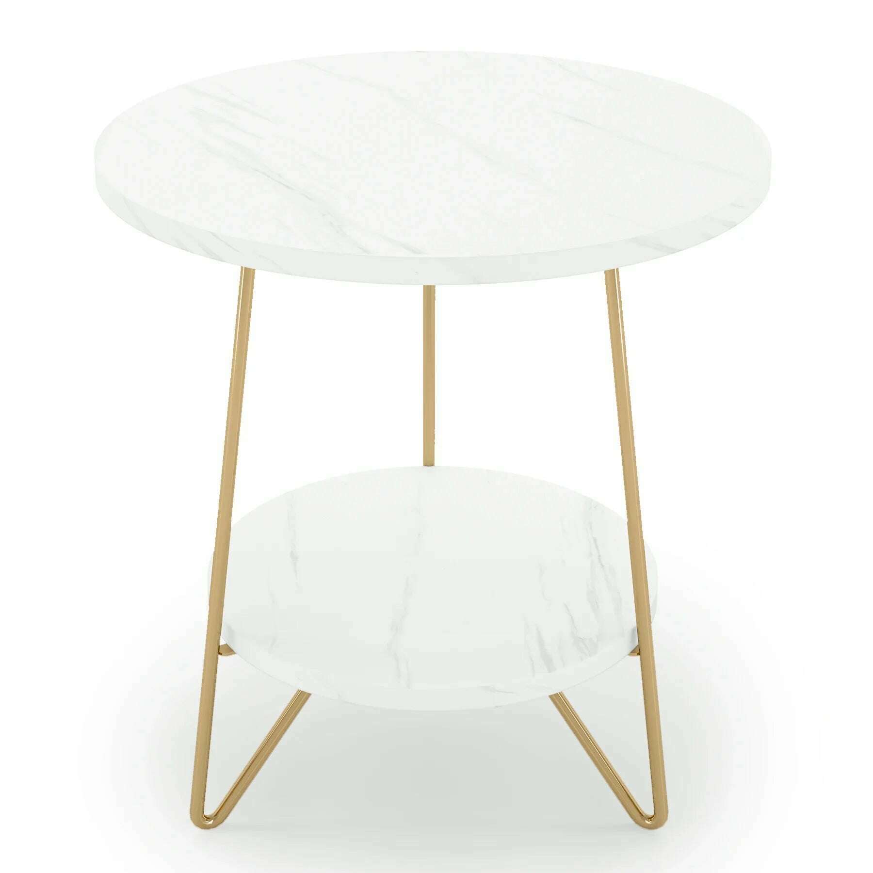 KIMLUD, 2 Tier Faux Marble End Table Round Side Table with Shelves Small Coffee Accent Table for Living Room, White and Gold, Gold / CHINA, KIMLUD APPAREL - Womens Clothes