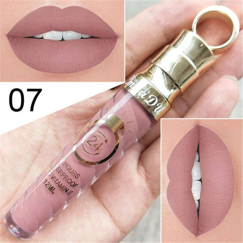 20 Colors Lipstick Waterproof Long Lasting Matte+Shimmer Mental Beauty Lip Gloss Nude Glitter Lip Gloss Beauty Red Lip Tint New - KIMLUD