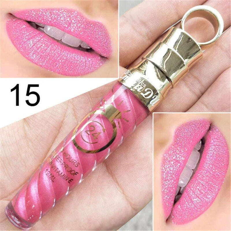 20 Colors Lipstick Waterproof Long Lasting Matte+Shimmer Mental Beauty Lip Gloss Nude Glitter Lip Gloss Beauty Red Lip Tint New - KIMLUD