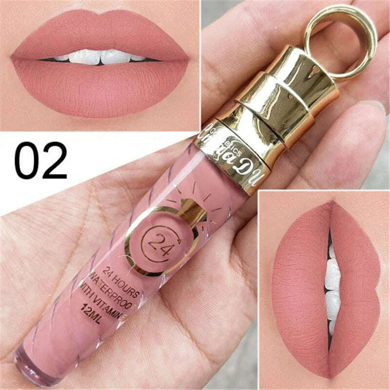 20 Colors Lipstick Waterproof Long Lasting Matte+Shimmer Mental Beauty Lip Gloss Nude Glitter Lip Gloss Beauty Red Lip Tint New - KIMLUD