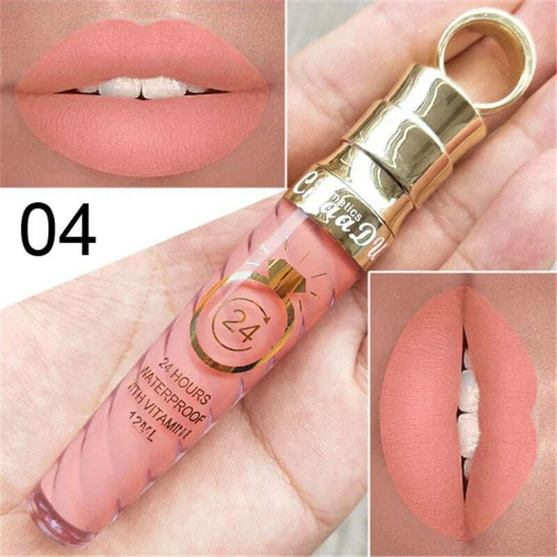 20 Colors Lipstick Waterproof Long Lasting Matte+Shimmer Mental Beauty Lip Gloss Nude Glitter Lip Gloss Beauty Red Lip Tint New - KIMLUD