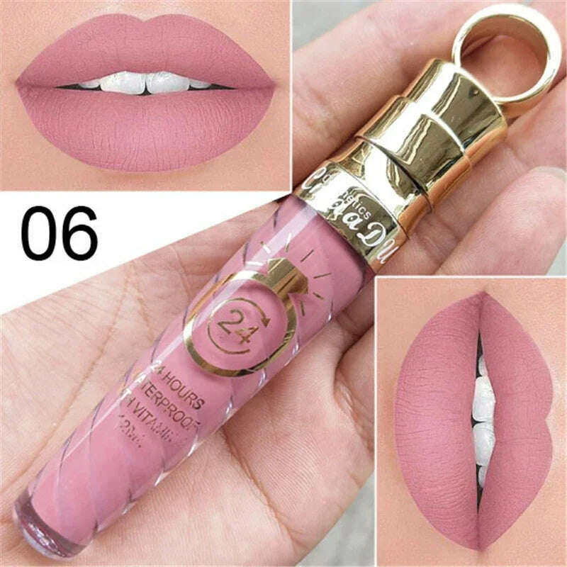 20 Colors Lipstick Waterproof Long Lasting Matte+Shimmer Mental Beauty Lip Gloss Nude Glitter Lip Gloss Beauty Red Lip Tint New - KIMLUD