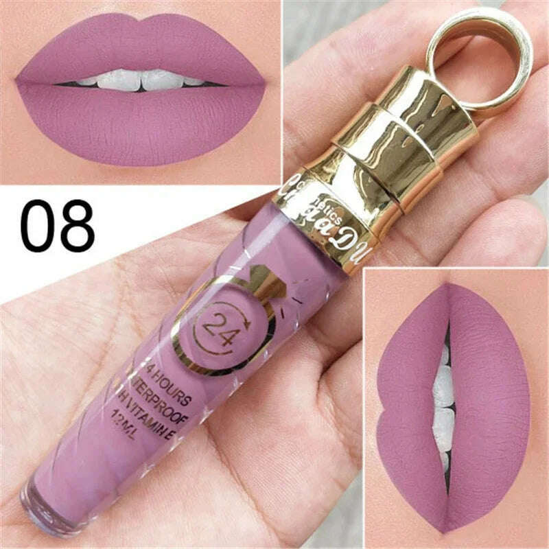 20 Colors Lipstick Waterproof Long Lasting Matte+Shimmer Mental Beauty Lip Gloss Nude Glitter Lip Gloss Beauty Red Lip Tint New - KIMLUD