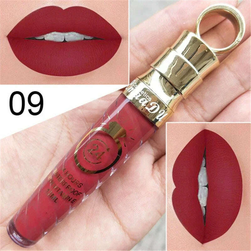 KIMLUD, 20 Colors Lipstick Waterproof Long Lasting Matte+Shimmer Mental Beauty Lip Gloss Nude Glitter Lip Gloss Beauty Red Lip Tint New, 09, KIMLUD Womens Clothes