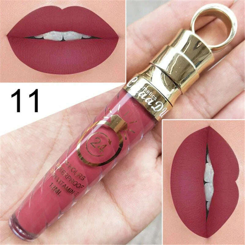 20 Colors Lipstick Waterproof Long Lasting Matte+Shimmer Mental Beauty Lip Gloss Nude Glitter Lip Gloss Beauty Red Lip Tint New - KIMLUD