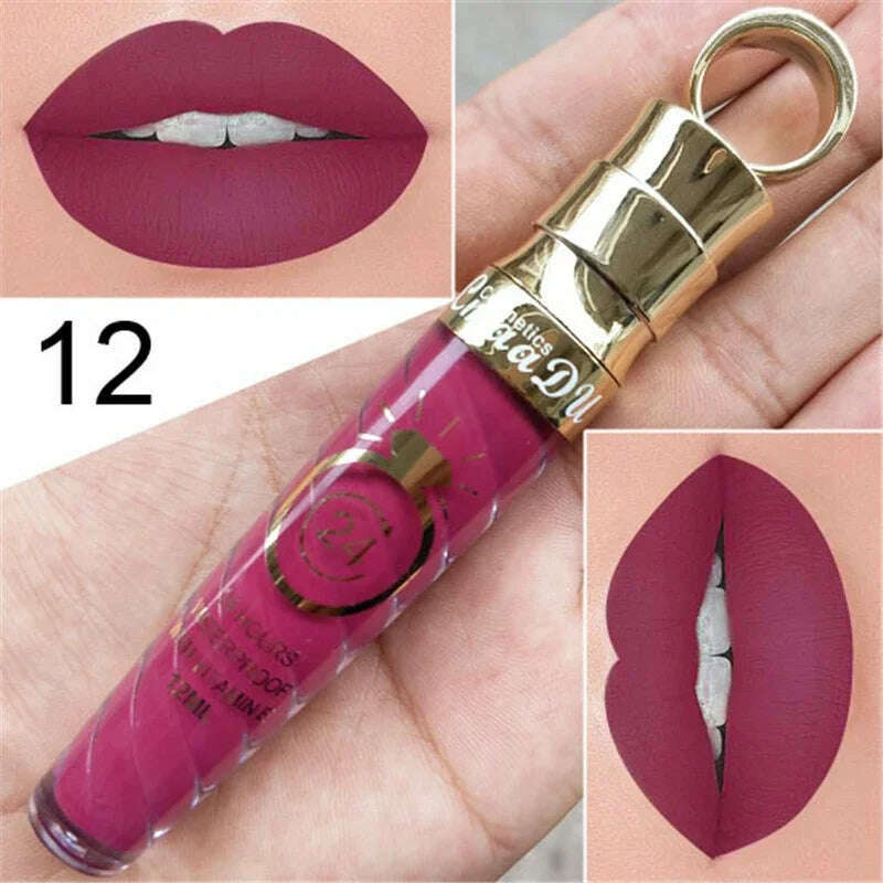 20 Colors Lipstick Waterproof Long Lasting Matte+Shimmer Mental Beauty Lip Gloss Nude Glitter Lip Gloss Beauty Red Lip Tint New - KIMLUD