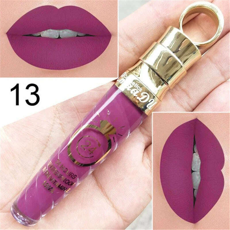 20 Colors Lipstick Waterproof Long Lasting Matte+Shimmer Mental Beauty Lip Gloss Nude Glitter Lip Gloss Beauty Red Lip Tint New - KIMLUD