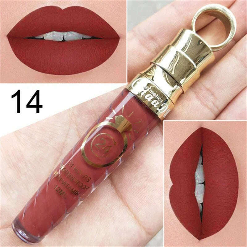 20 Colors Lipstick Waterproof Long Lasting Matte+Shimmer Mental Beauty Lip Gloss Nude Glitter Lip Gloss Beauty Red Lip Tint New - KIMLUD