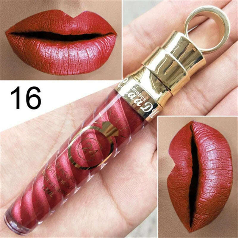 20 Colors Lipstick Waterproof Long Lasting Matte+Shimmer Mental Beauty Lip Gloss Nude Glitter Lip Gloss Beauty Red Lip Tint New - KIMLUD