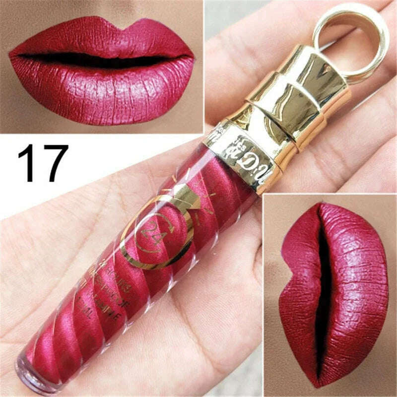 20 Colors Lipstick Waterproof Long Lasting Matte+Shimmer Mental Beauty Lip Gloss Nude Glitter Lip Gloss Beauty Red Lip Tint New - KIMLUD