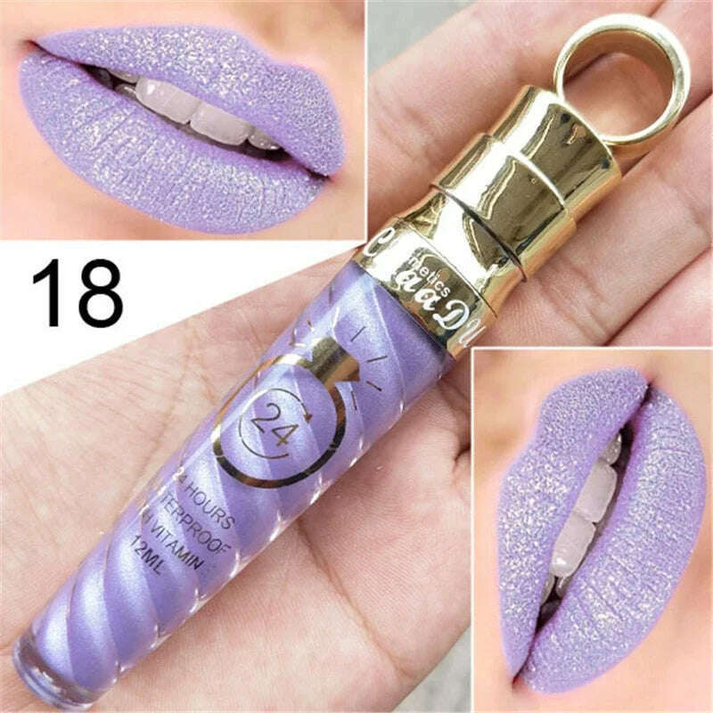 20 Colors Lipstick Waterproof Long Lasting Matte+Shimmer Mental Beauty Lip Gloss Nude Glitter Lip Gloss Beauty Red Lip Tint New - KIMLUD