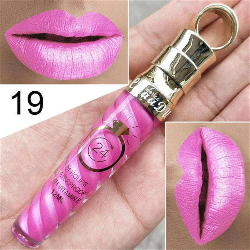 20 Colors Lipstick Waterproof Long Lasting Matte+Shimmer Mental Beauty Lip Gloss Nude Glitter Lip Gloss Beauty Red Lip Tint New - KIMLUD