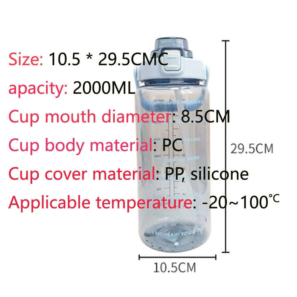 KIMLUD, 2000ml large capacity plastic straw water cup portable travel bottle sports fitness cup, KIMLUD Womens Clothes