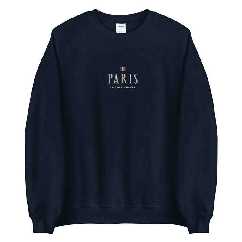 KIMLUD, 2021 Autumn Paris Letters Embroidery French Fashion Women Sweatshirts Long Sleeve Cotton Thick Pullover Loose Casual Warm Jumper, Navy / S, KIMLUD APPAREL - Womens Clothes