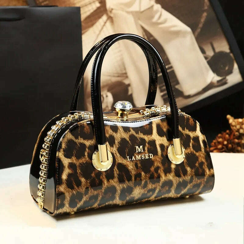 KIMLUD, 2021 Luxury Fashion Diamond Women Handbag cowhide leather leopard ladies Portable party tote evening Bag shoulder diagonal bags, KIMLUD Womens Clothes