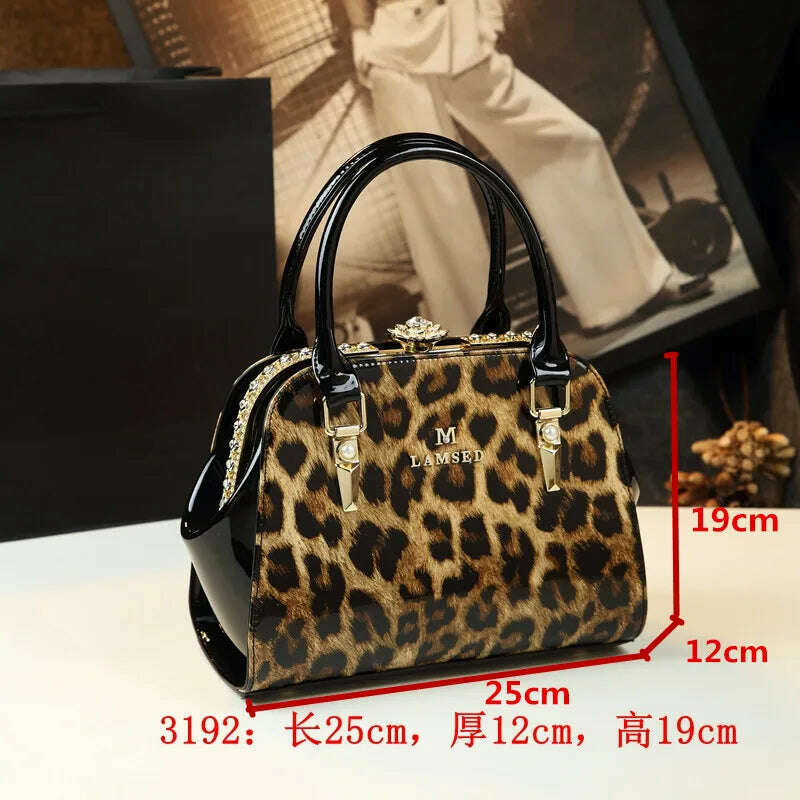 KIMLUD, 2021 Luxury Fashion Diamond Women Handbag cowhide leather leopard ladies Portable party tote evening Bag shoulder diagonal bags, KIMLUD Womens Clothes