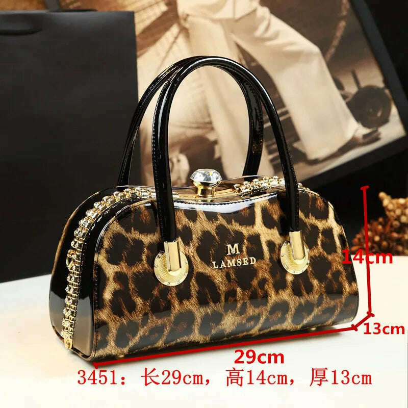 KIMLUD, 2021 Luxury Fashion Diamond Women Handbag cowhide leather leopard ladies Portable party tote evening Bag shoulder diagonal bags, 3451, KIMLUD Womens Clothes