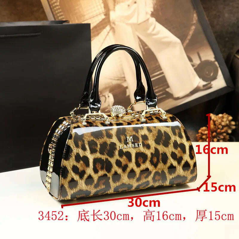 KIMLUD, 2021 Luxury Fashion Diamond Women Handbag cowhide leather leopard ladies Portable party tote evening Bag shoulder diagonal bags, 3452, KIMLUD Womens Clothes