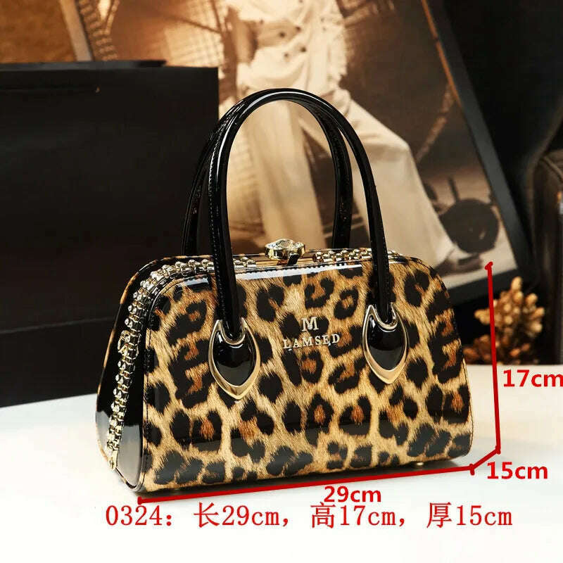 KIMLUD, 2021 Luxury Fashion Diamond Women Handbag cowhide leather leopard ladies Portable party tote evening Bag shoulder diagonal bags, 0324, KIMLUD Womens Clothes