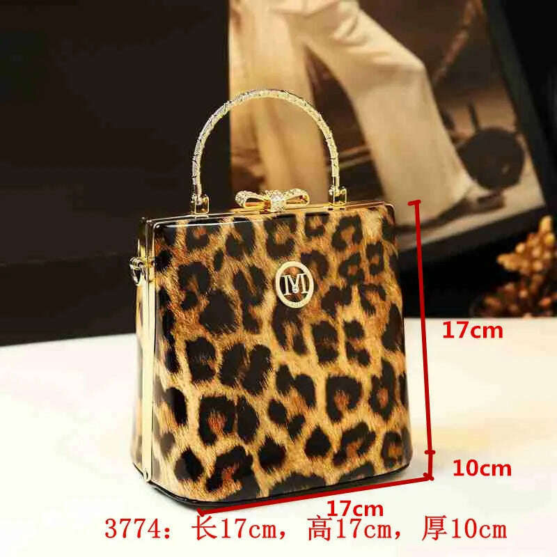 KIMLUD, 2021 Luxury Fashion Diamond Women Handbag cowhide leather leopard ladies Portable party tote evening Bag shoulder diagonal bags, 3774, KIMLUD Womens Clothes