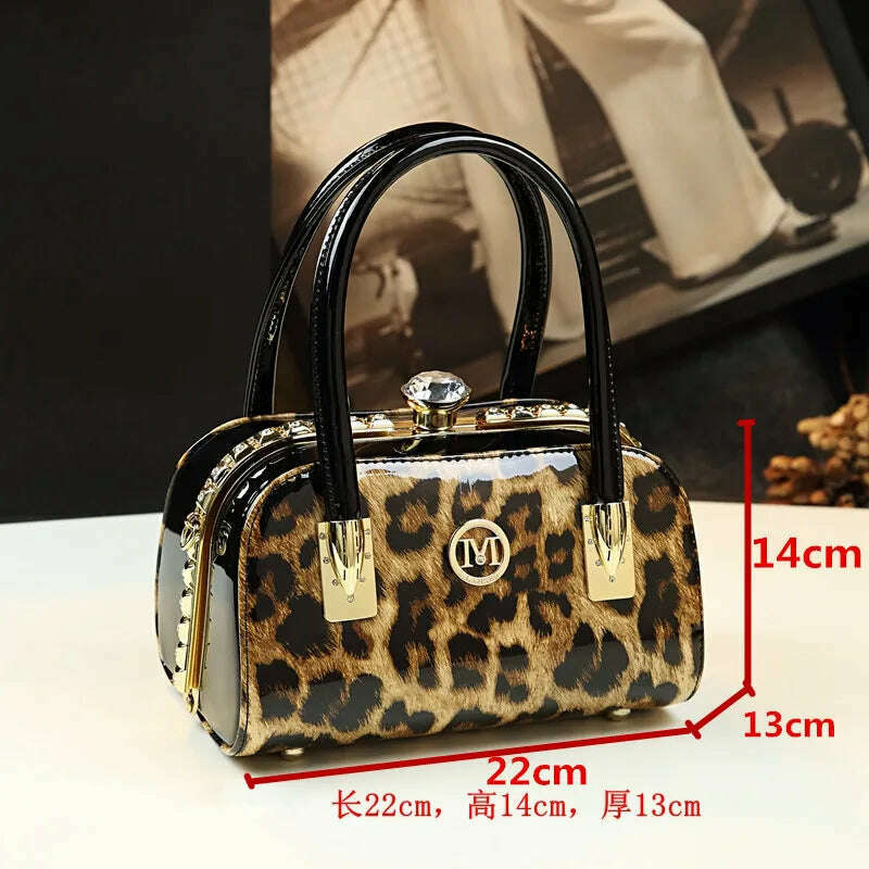 KIMLUD, 2021 Luxury Fashion Diamond Women Handbag cowhide leather leopard ladies Portable party tote evening Bag shoulder diagonal bags, KIMLUD Womens Clothes