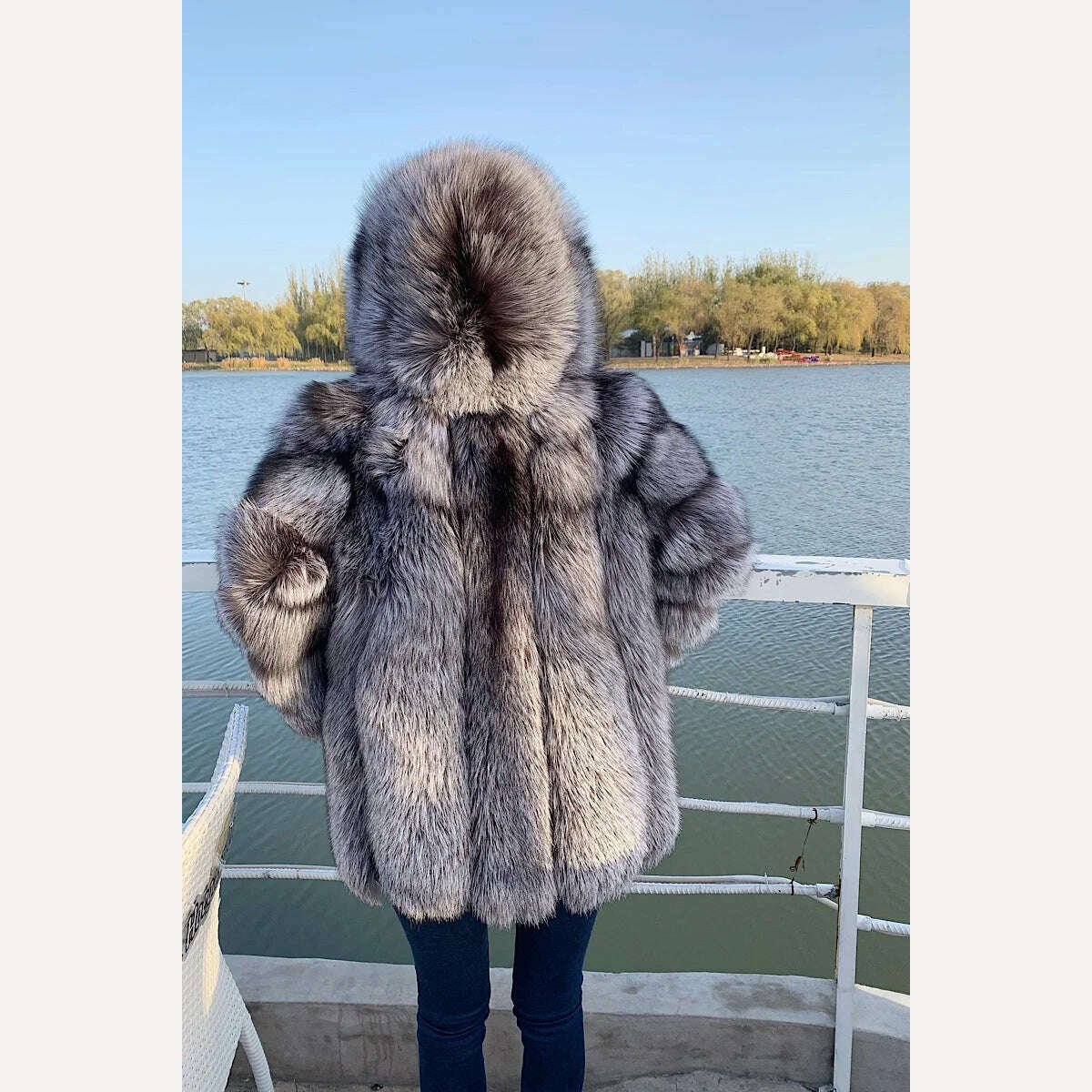 KIMLUD, 2021 New Luxury Silver Fox Fur Hooded Coats Women Winter Warm Outerwear High Quality Genuine Fox Fur Thick Fur Coat, KIMLUD Womens Clothes