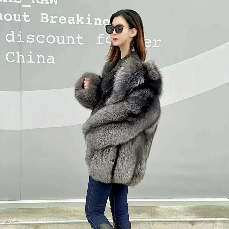 KIMLUD, 2021 New winter Fur Coat Women's Silver Fox Fur Coat High quality Fashion Natural Real fur Jacket, KIMLUD Womens Clothes