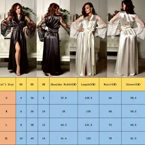 KIMLUD, 2021 Sexy Lingerie Women Silk Lace Long Robe Dress Pajamas Nightdress Nightgown Sleepwear, KIMLUD Womens Clothes