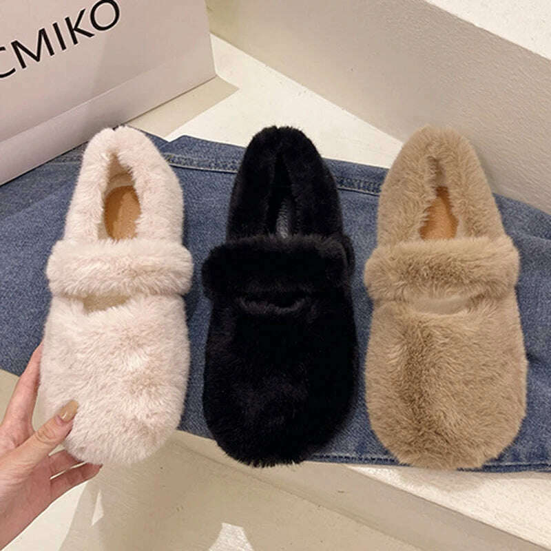 KIMLUD, 2022 Fairy Fur Belt Mary Jane Shoes Woman Winter Cotton Ballets Rabbit Hair Loafers Femme Warm Fluffy Fur Flats Ladies Mocasines, KIMLUD Womens Clothes