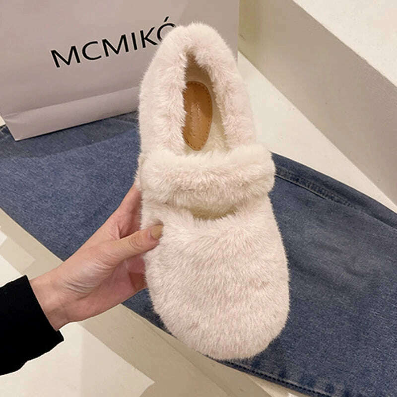 KIMLUD, 2022 Fairy Fur Belt Mary Jane Shoes Woman Winter Cotton Ballets Rabbit Hair Loafers Femme Warm Fluffy Fur Flats Ladies Mocasines, KIMLUD Womens Clothes